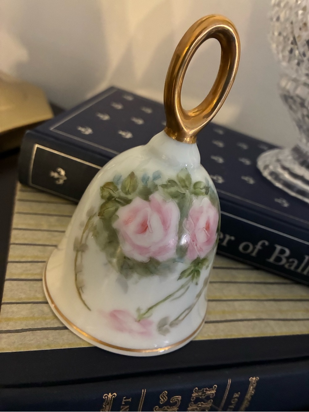 Vintage Porcelain Bell | Pink Rose Cottagecore Grandmillennial Feminine Decor - Picture 2 of 9